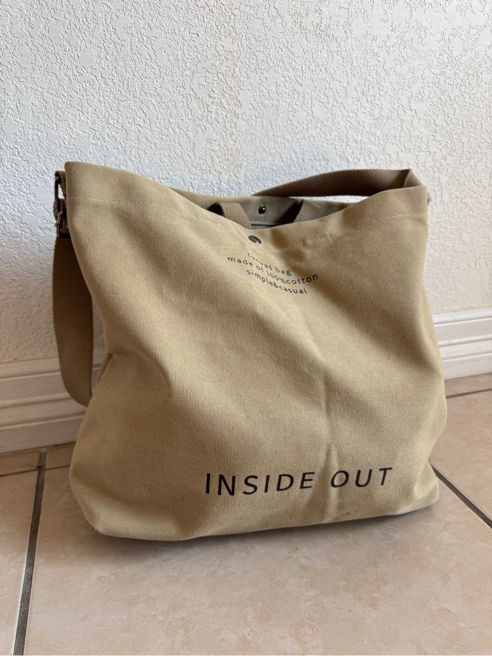 INSIDE OUT Canvas Tote Bag in Tan
